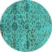Round Machine Washable Oriental Turquoise Industrial Area Rugs, wshurb2600turq