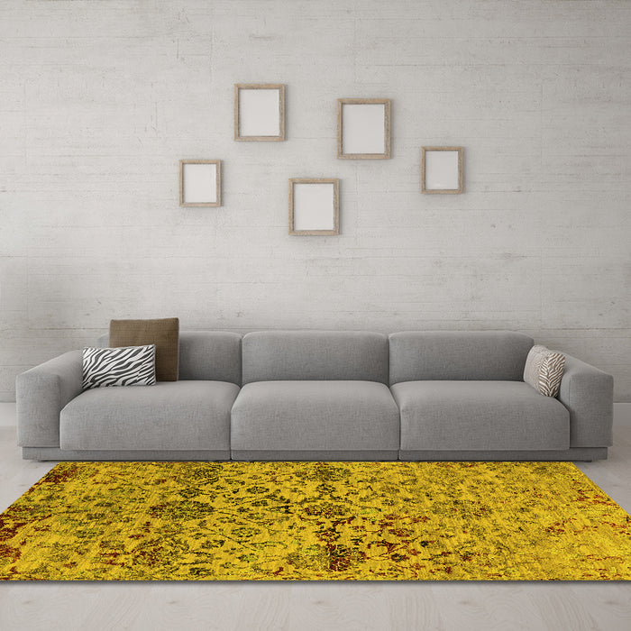 Machine Washable Oriental Yellow Industrial Rug in a Living Room, wshurb2600yw