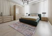 Mid-Century Modern Silver Pink Oriental Rug in a Bedroom, urb2600