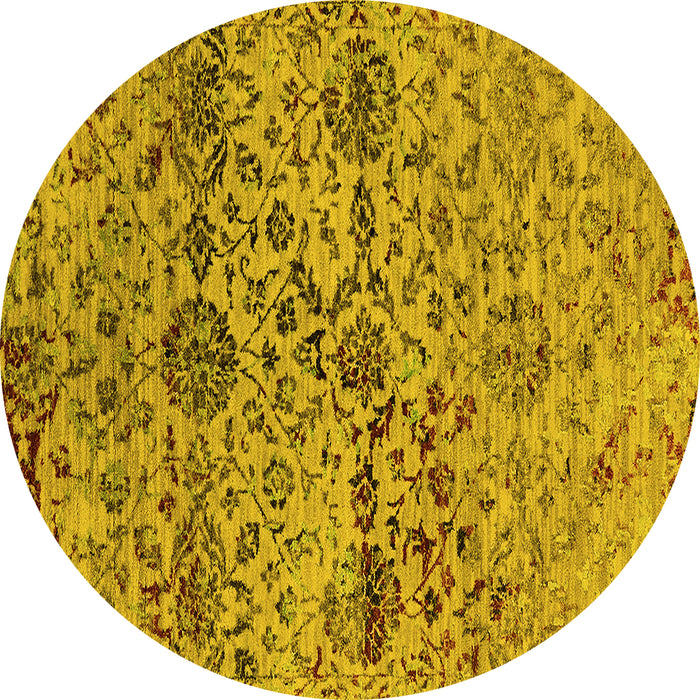 Round Machine Washable Oriental Yellow Industrial Rug, wshurb2600yw