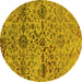 Round Machine Washable Oriental Yellow Industrial Rug, wshurb2600yw