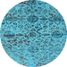 Round Machine Washable Oriental Light Blue Industrial Rug, wshurb2600lblu