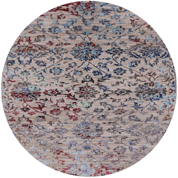 Round Machine Washable Industrial Modern Silver Pink Rug, wshurb2600