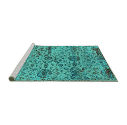 Sideview of Machine Washable Oriental Turquoise Industrial Area Rugs, wshurb2600turq