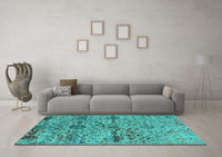 Machine Washable Oriental Turquoise Industrial Rug, wshurb2600turq