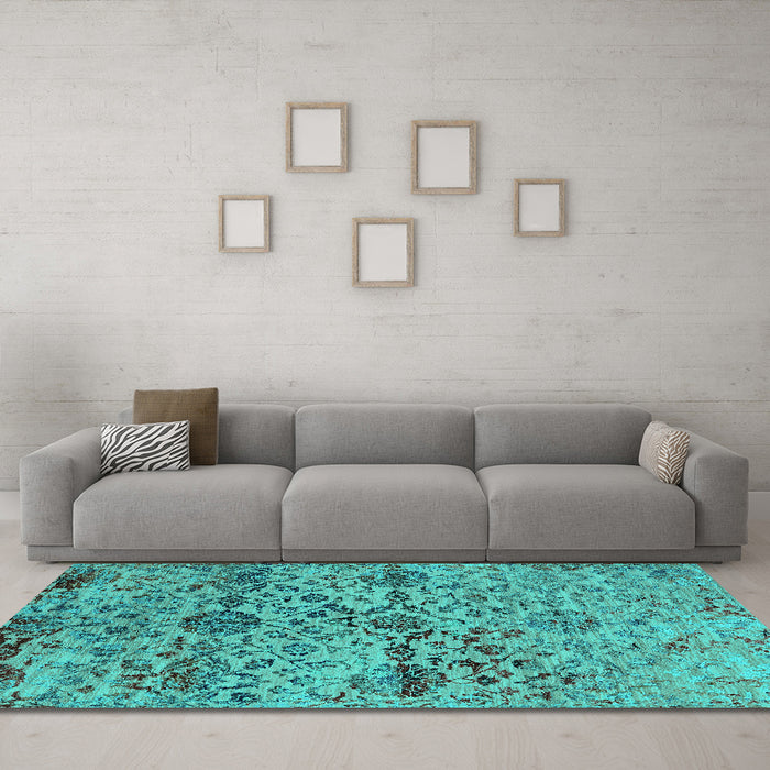 Machine Washable Oriental Turquoise Industrial Area Rugs in a Living Room,, wshurb2600turq