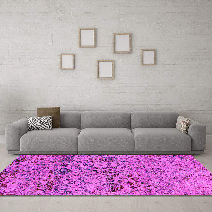Machine Washable Oriental Pink Industrial Rug in a Living Room, wshurb2600pnk