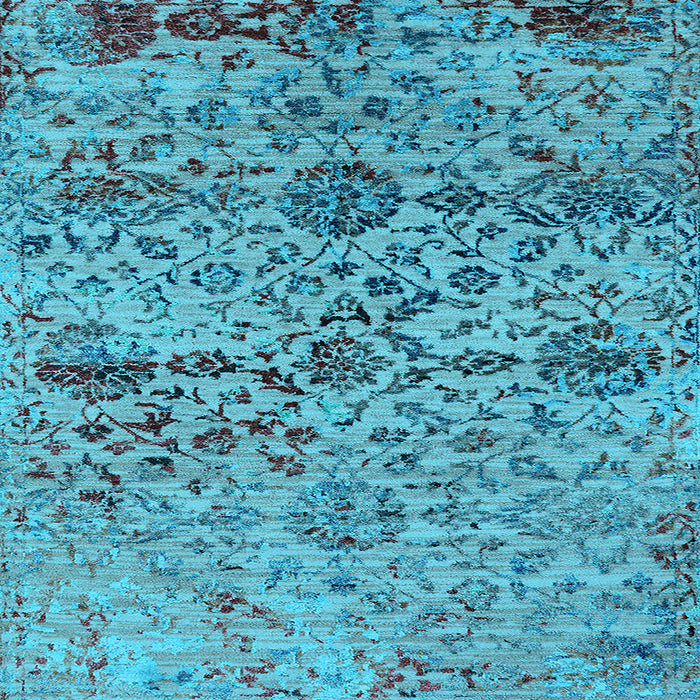 Square Machine Washable Oriental Light Blue Industrial Rug, wshurb2600lblu