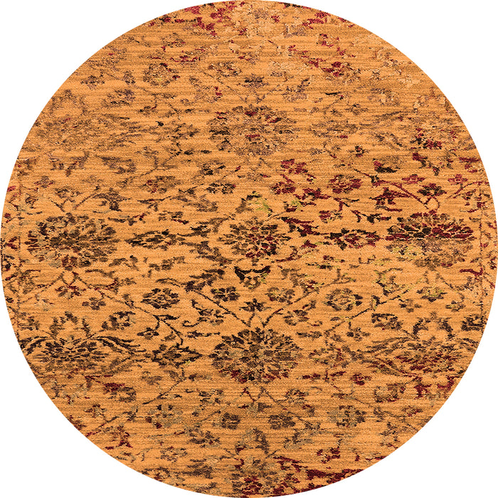 Round Machine Washable Oriental Orange Industrial Area Rugs, wshurb2600org