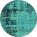 Round Oriental Turquoise Industrial Rug, urb2601turq