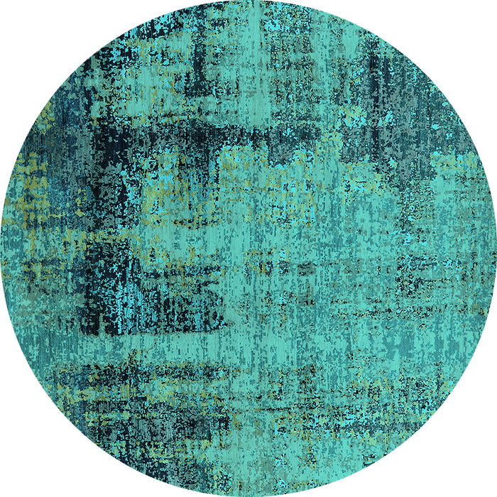 Round Machine Washable Oriental Turquoise Industrial Area Rugs, wshurb2601turq