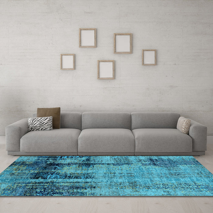 Machine Washable Oriental Light Blue Industrial Rug in a Living Room, wshurb2601lblu