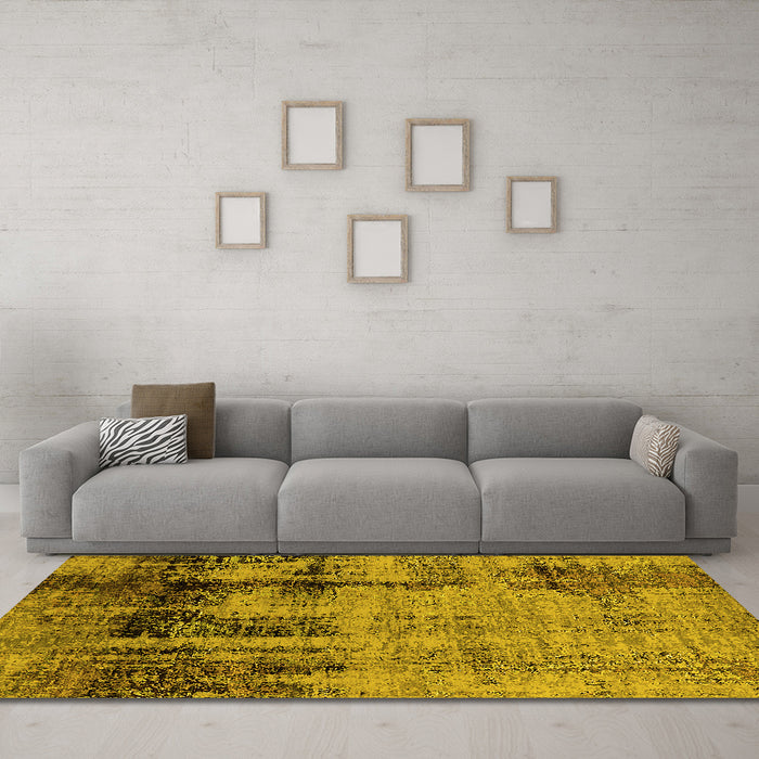 Machine Washable Oriental Yellow Industrial Rug in a Living Room, wshurb2601yw