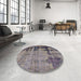 Round Mid-Century Modern Purple Oriental Rug in a Office, urb2601