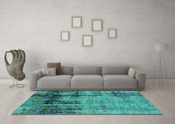 Machine Washable Oriental Turquoise Industrial Area Rugs in a Living Room,, wshurb2601turq