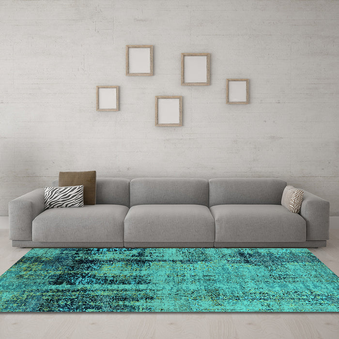 Machine Washable Oriental Turquoise Industrial Area Rugs in a Living Room,, wshurb2601turq
