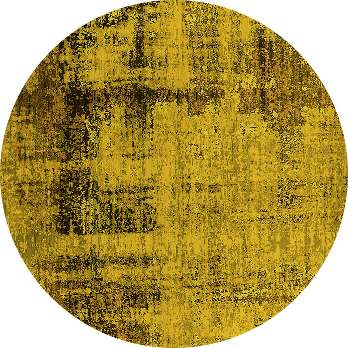Round Machine Washable Oriental Yellow Industrial Rug, wshurb2601yw