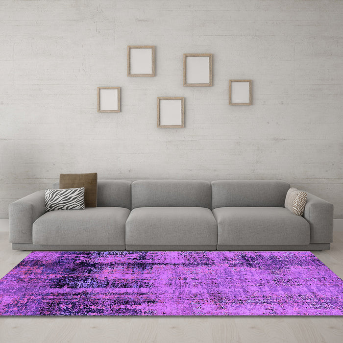 Machine Washable Oriental Purple Industrial Area Rugs in a Living Room, wshurb2601pur
