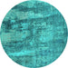 Round Oriental Turquoise Industrial Rug, urb2602turq