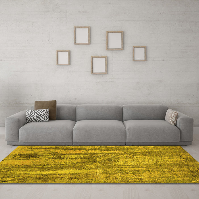 Machine Washable Oriental Yellow Industrial Rug in a Living Room, wshurb2602yw