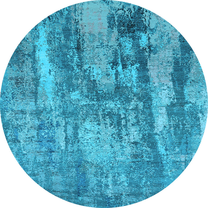 Round Machine Washable Oriental Light Blue Industrial Rug, wshurb2602lblu