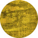 Round Machine Washable Oriental Yellow Industrial Rug, wshurb2602yw