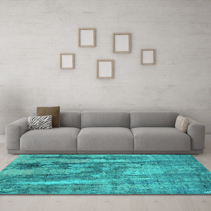 Machine Washable Oriental Turquoise Industrial Area Rugs in a Living Room,, wshurb2602turq