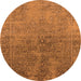 Round Machine Washable Oriental Orange Industrial Area Rugs, wshurb2603org