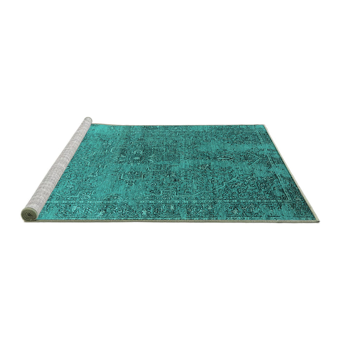 Sideview of Machine Washable Oriental Turquoise Industrial Area Rugs, wshurb2603turq