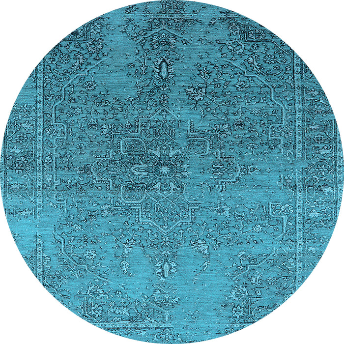 Round Machine Washable Oriental Light Blue Industrial Rug, wshurb2603lblu