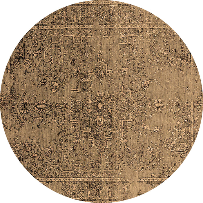 Round Machine Washable Oriental Brown Industrial Rug, wshurb2603brn