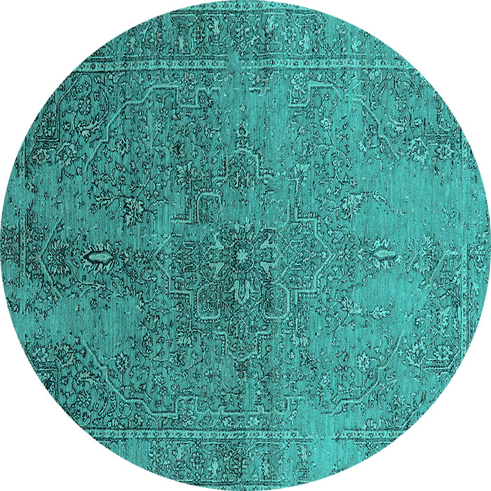 Round Machine Washable Oriental Turquoise Industrial Area Rugs, wshurb2603turq