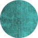 Round Machine Washable Oriental Turquoise Industrial Area Rugs, wshurb2603turq