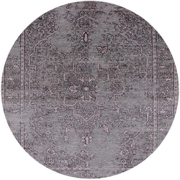 Round Mid-Century Modern Carbon Gray Oriental Rug, urb2603