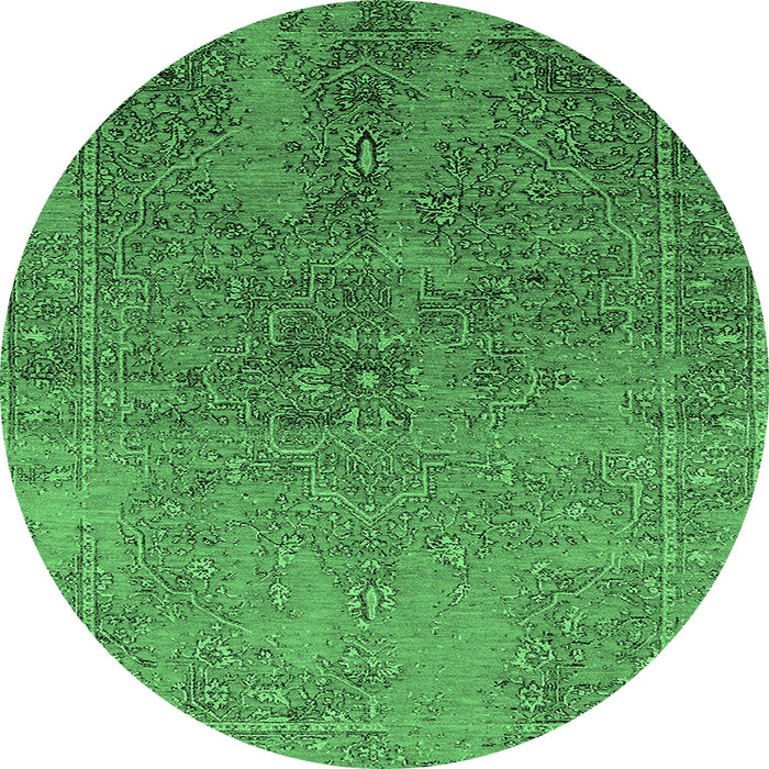Round Machine Washable Oriental Emerald Green Industrial Area Rugs, wshurb2603emgrn