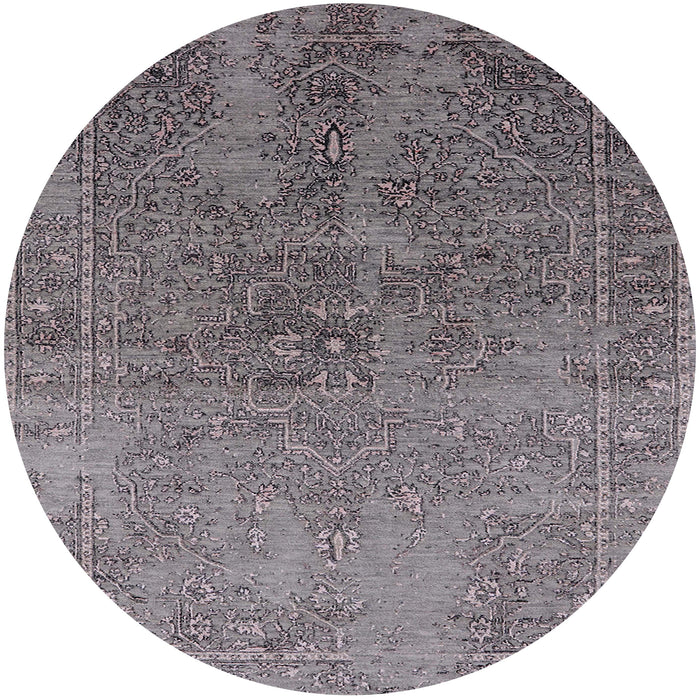 Round Machine Washable Industrial Modern Carbon Gray Rug, wshurb2603