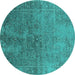 Round Oriental Turquoise Industrial Rug, urb2603turq