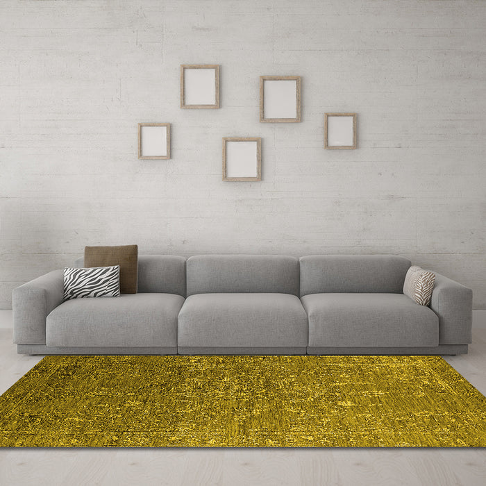 Machine Washable Oriental Yellow Industrial Rug in a Living Room, wshurb2604yw
