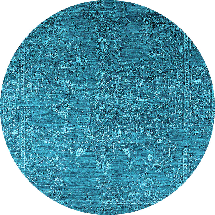 Round Machine Washable Oriental Light Blue Industrial Rug, wshurb2604lblu