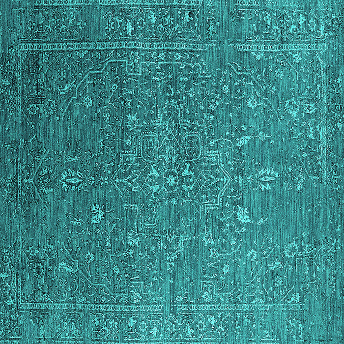 Square Machine Washable Oriental Turquoise Industrial Area Rugs, wshurb2604turq