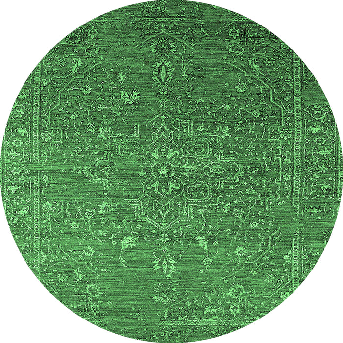 Round Oriental Emerald Green Industrial Rug, urb2604emgrn