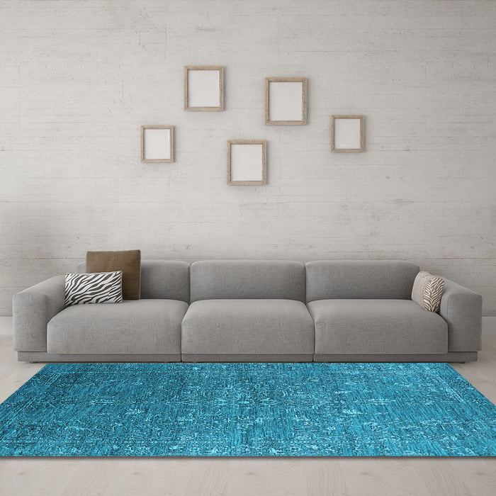 Machine Washable Oriental Light Blue Industrial Rug in a Living Room, wshurb2604lblu