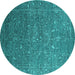 Round Machine Washable Oriental Turquoise Industrial Area Rugs, wshurb2604turq