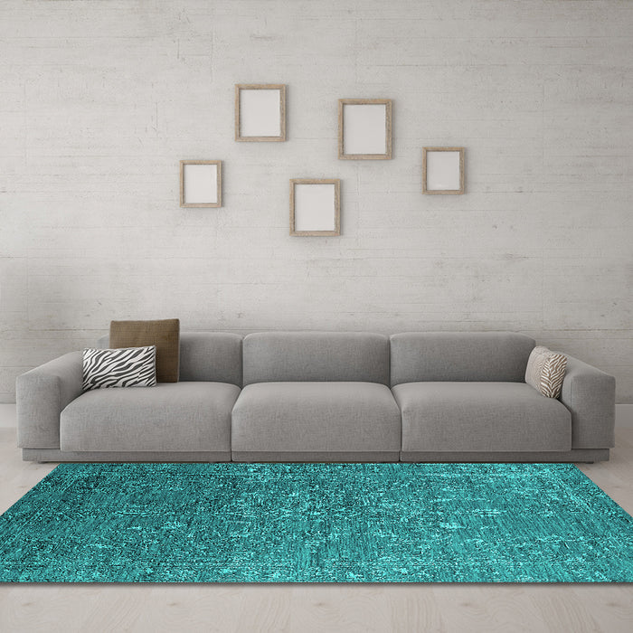 Machine Washable Oriental Turquoise Industrial Area Rugs in a Living Room,, wshurb2604turq