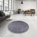 Round Mid-Century Modern Plum Purple Oriental Rug in a Office, urb2604