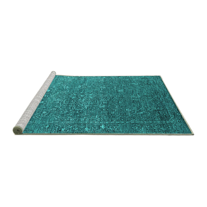 Sideview of Machine Washable Oriental Turquoise Industrial Area Rugs, wshurb2604turq