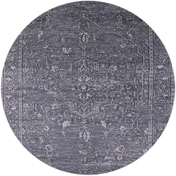 Round Mid-Century Modern Plum Purple Oriental Rug, urb2604