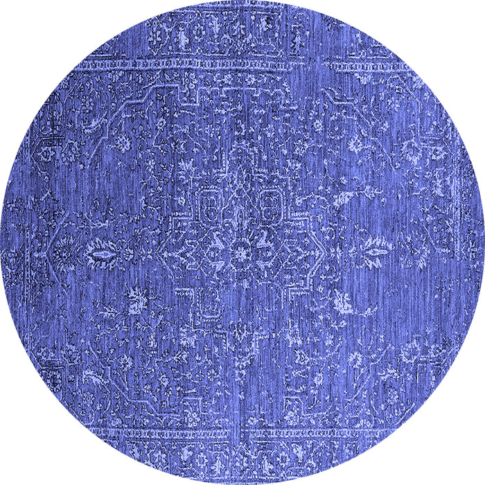 Round Machine Washable Oriental Blue Industrial Rug, wshurb2604blu
