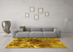 Machine Washable Oriental Yellow Industrial Rug in a Living Room, wshurb2605yw