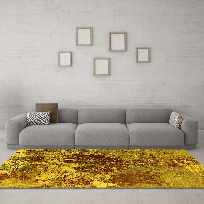 Machine Washable Oriental Yellow Industrial Rug in a Living Room, wshurb2605yw